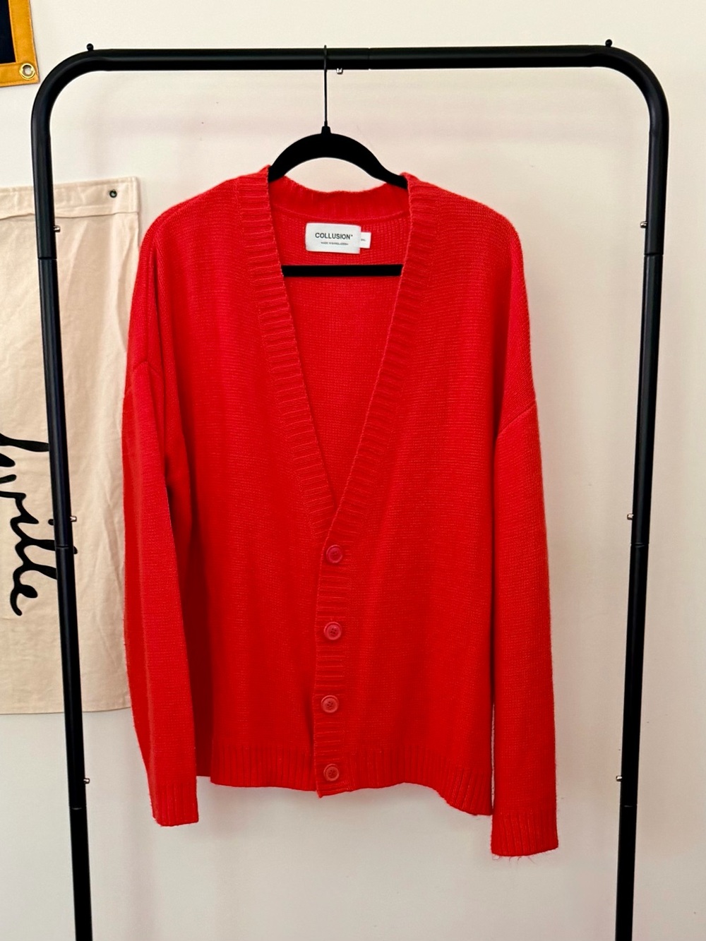 Collusion Men's Red V-Neck Button Cardigan